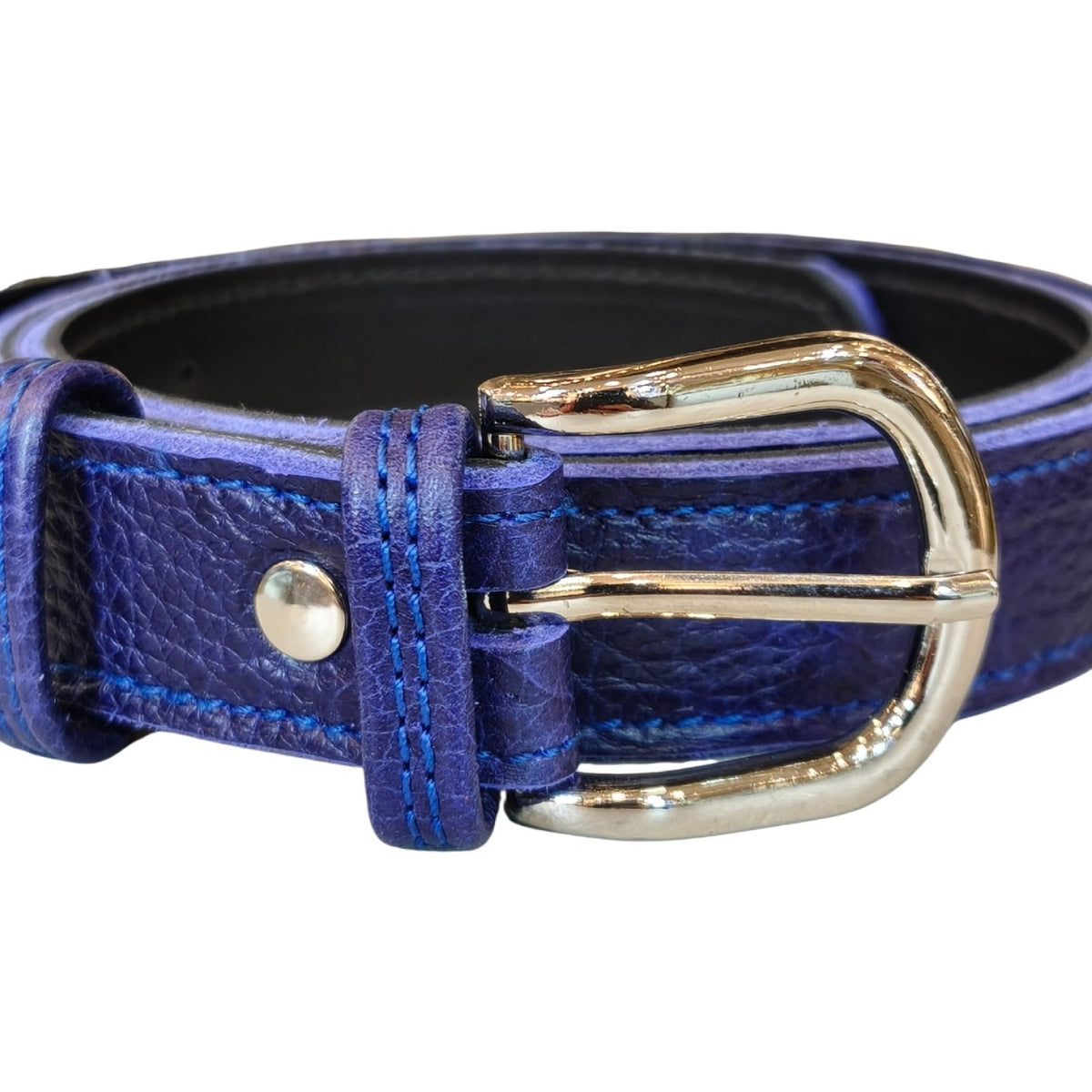 Cinturón Básico Azul Granos hebilla plateada