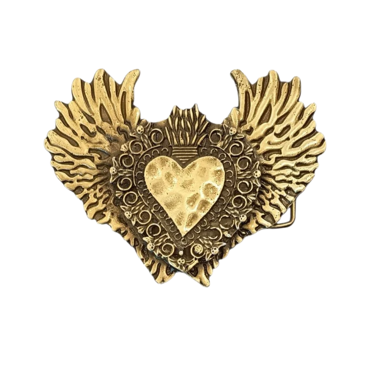 hebilla corazón alas fuego dorado