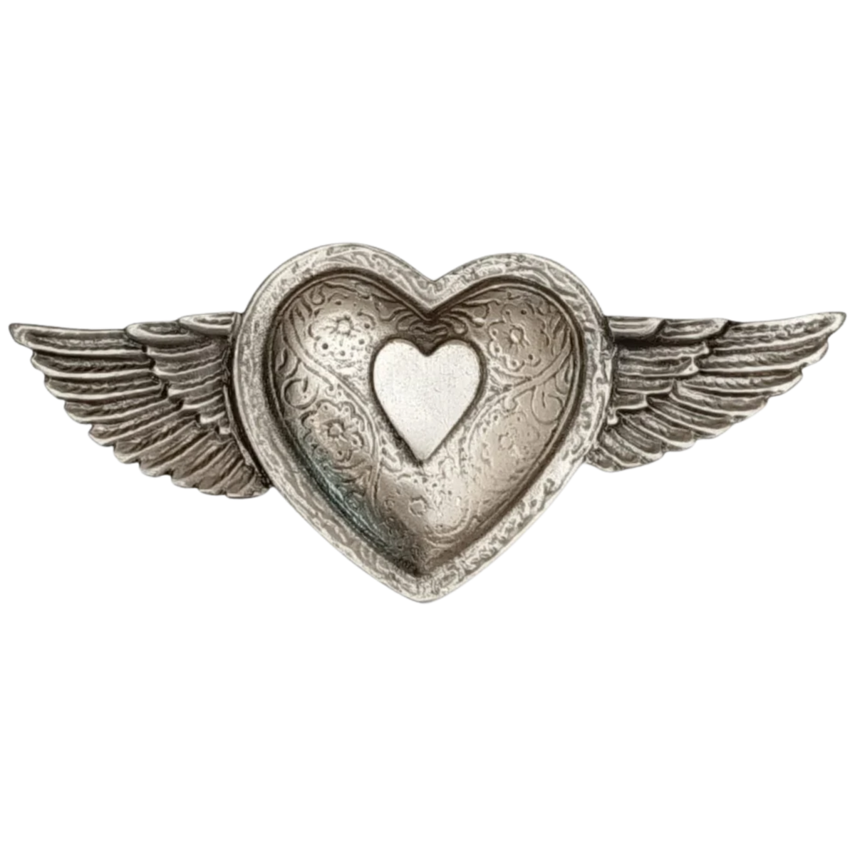 hebilla corazón alas plateado