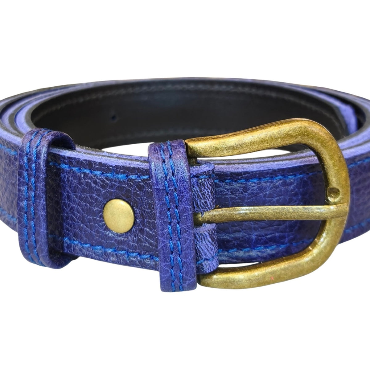 Cinturón Básico Azul Granos hebilla dorada
