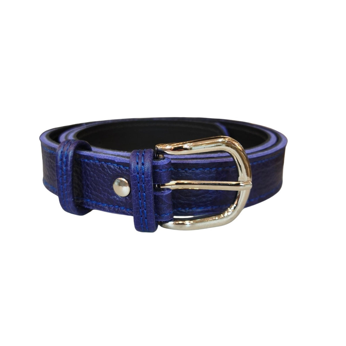 Cinturón Básico Azul Granos hebilla plateada