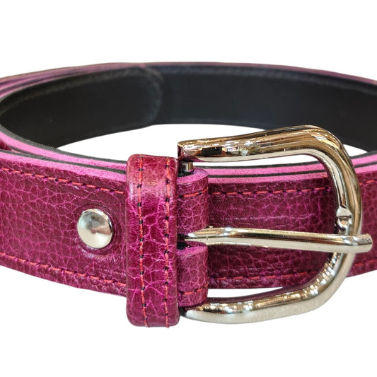 Cinturón Básico Fucsia Granos hebilla plateada
