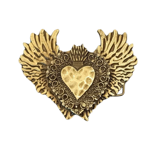 hebilla corazón alas fuego dorado