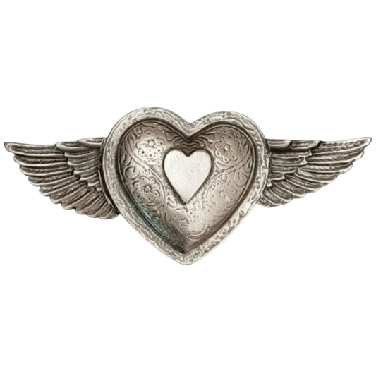 hebilla corazón alas plateado