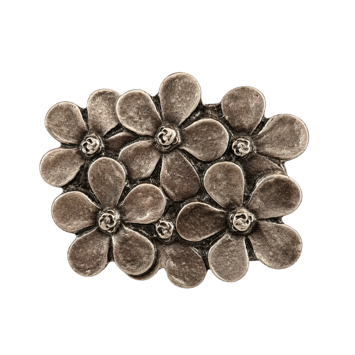 hebilla flor rectangular plateada