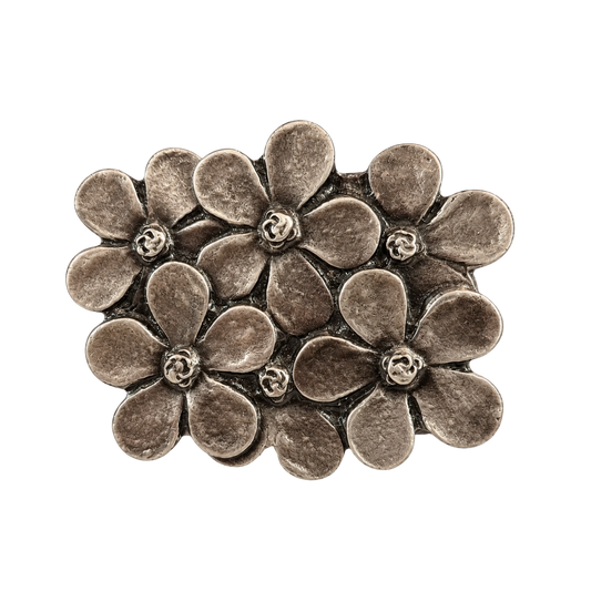 hebilla flor rectangular plateada